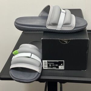Jordan Gray Slide Sandals with Neon Green Tab